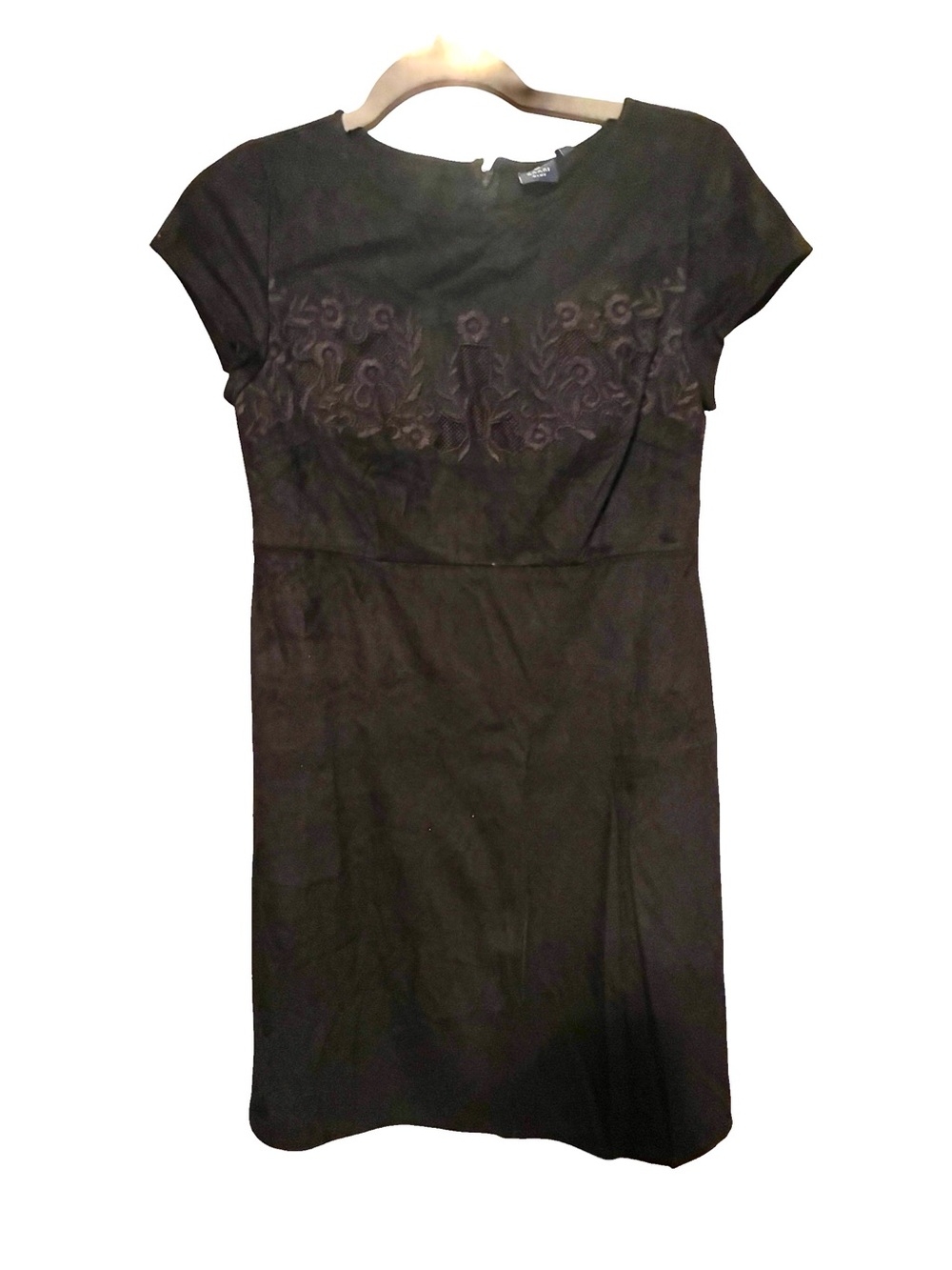NWT KAARI BLUE FAUX SUEDE BLACK EMBROIDERED DRESS SIZE 2
